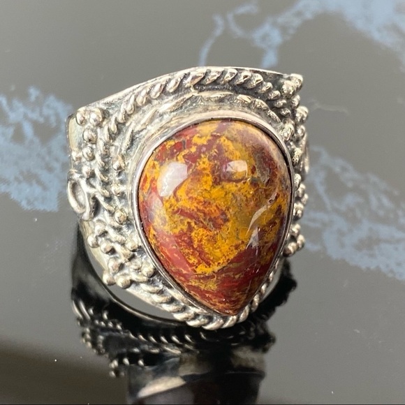 Vintage Large Sterling Agate Ring Southwestern Western Tribal Silver Size 10 - Picture 4 of 9